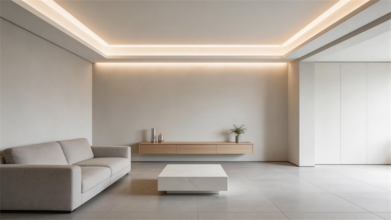 jimeng-2026-03-31-9428-現(xiàn)代家居無主燈設(shè)計(jì)空間，COB燈帶隱藏式安裝，光線均勻柔和，整體空間高級(jí)感強(qiáng)，真....JPG